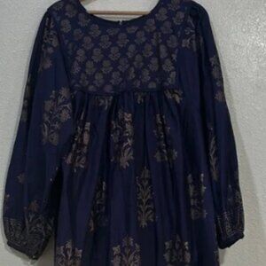 SZ BLOCKPRINTS WOMEN KITTY MIDI DRESS NAVY FLORAL Sz LG